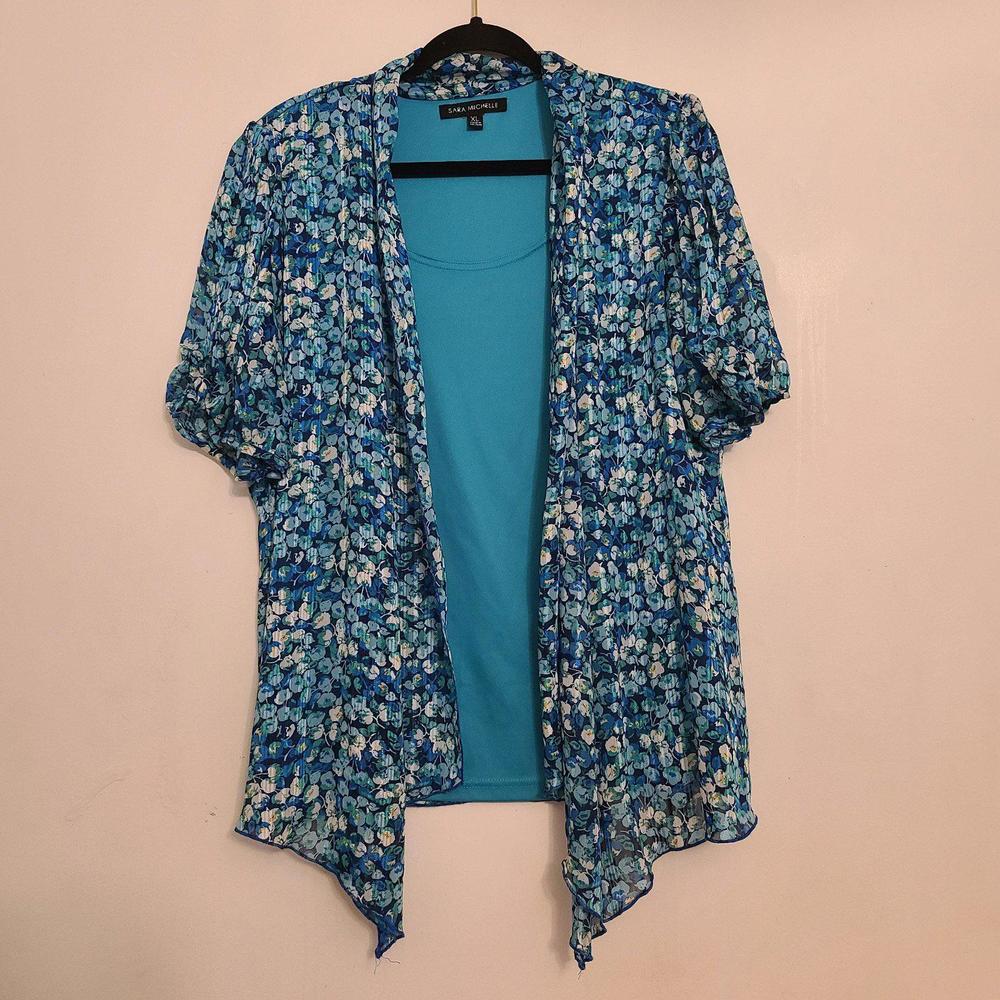 Women's Sara Michelle Blue Floral Flower Layered Blouse Shirt XL